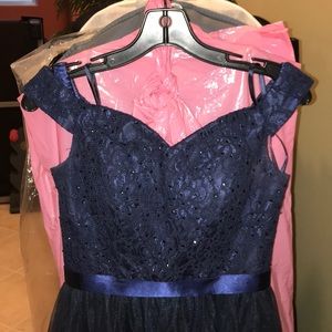 Navy off the shoulder homecoming dress